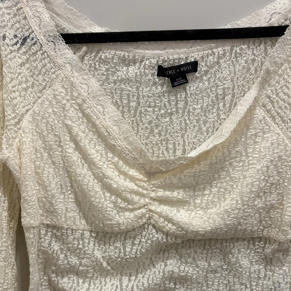 Free People Ivory Crinkled Long-Sleeve Top